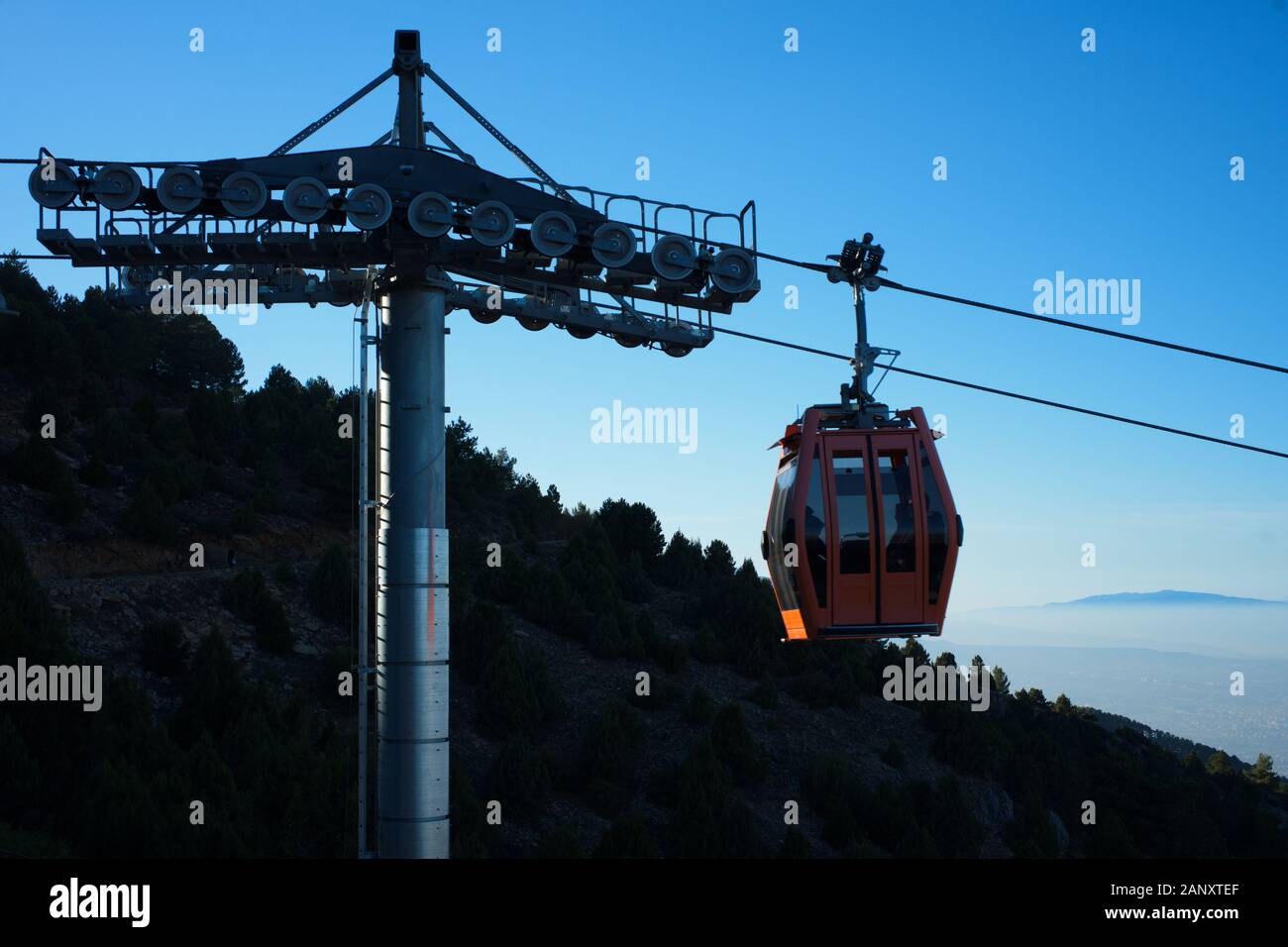 Cable car, city panorama City View. Tourist travel by cable car Stock ...