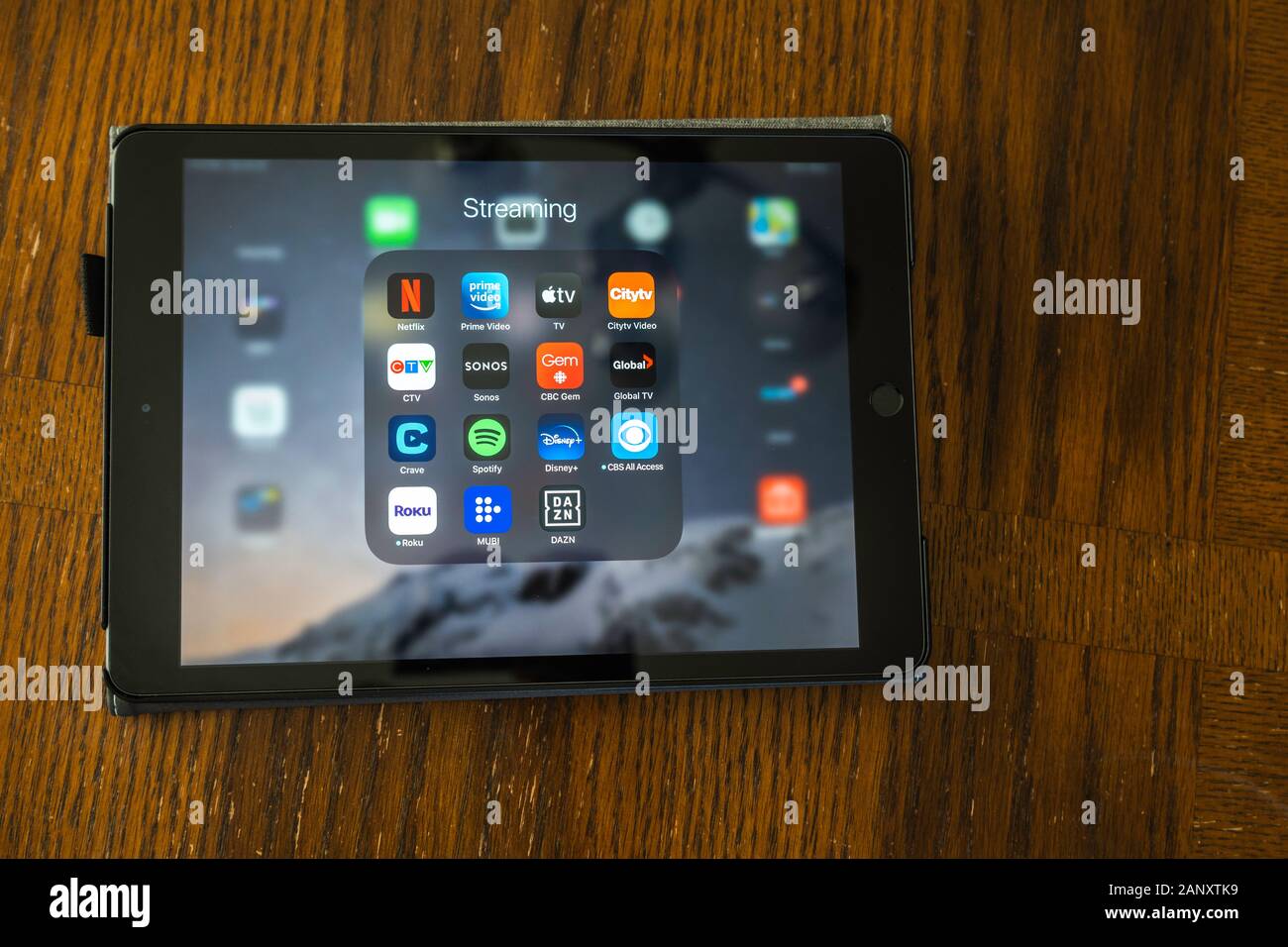January 18 2020 - Calgary Alberta Canada - Ipad tablet with icons for various media streaming services Stock Photo