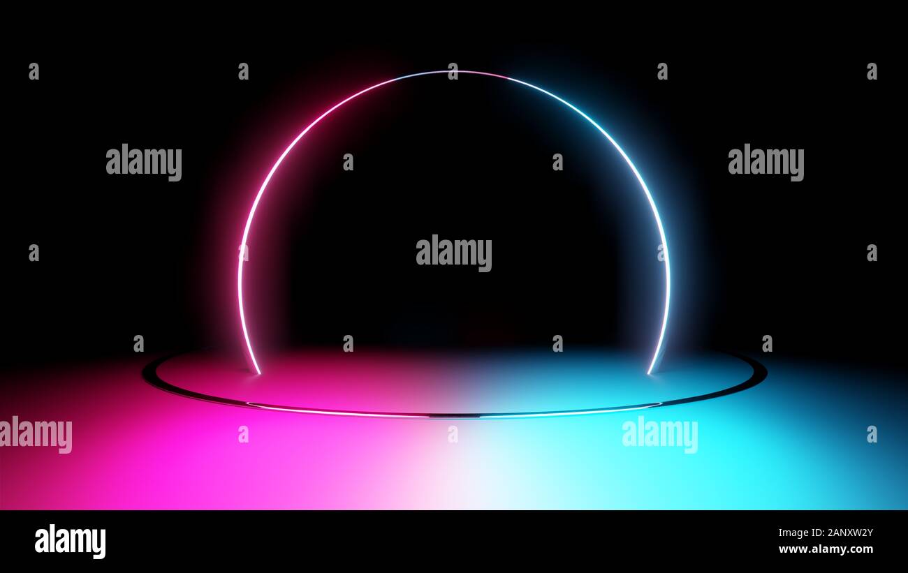 Neon light circle frame on dark background. 3D illustration Stock Photo ...