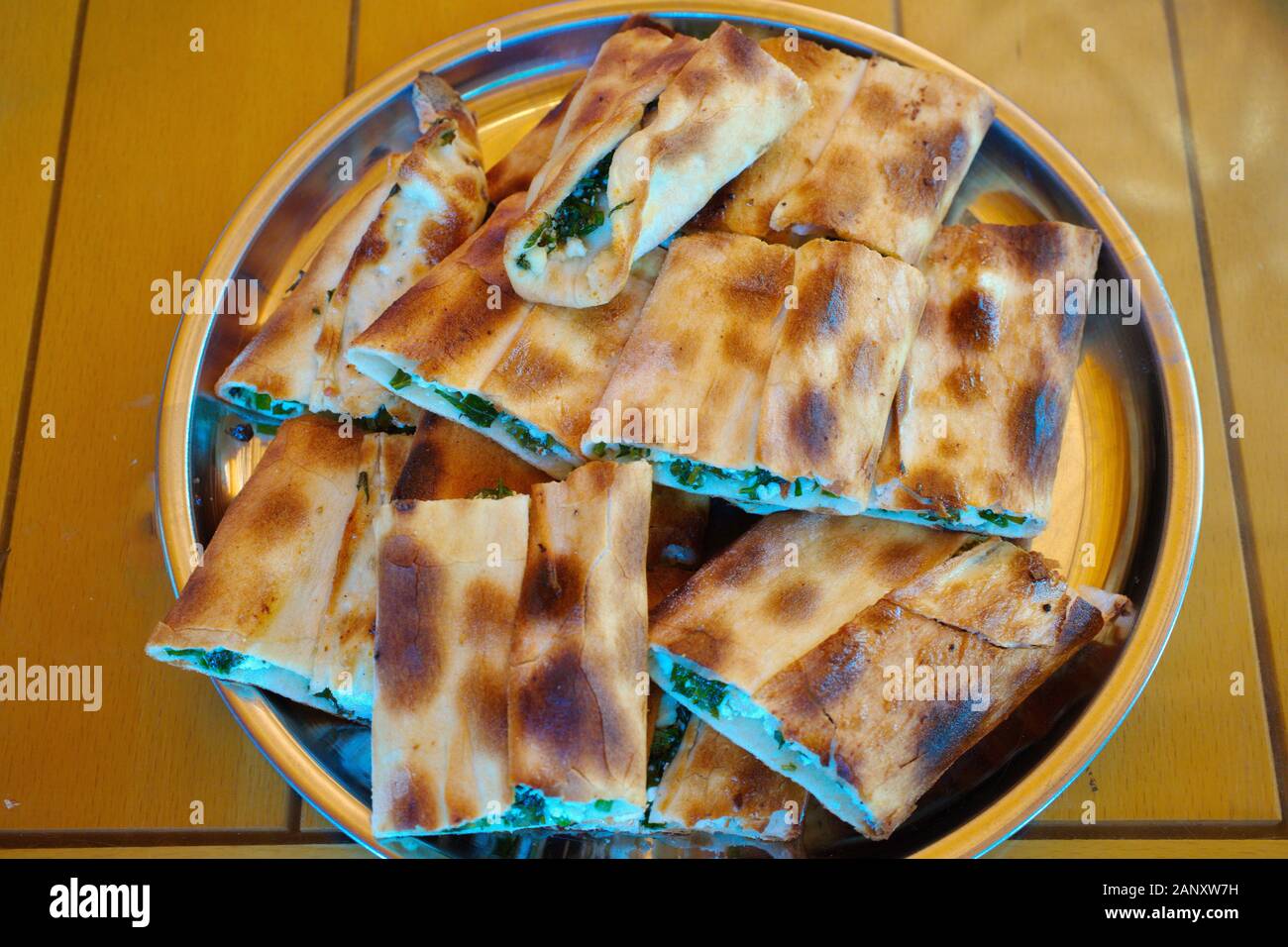 Turkish pide with vegetables and cheese. Prairie pita(pide) Stock Photo