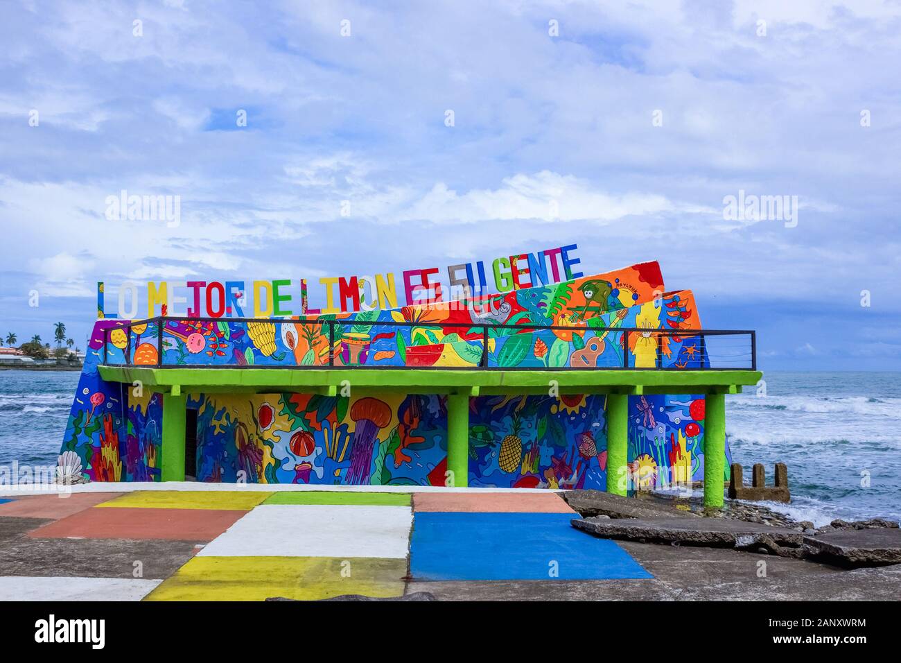 Puerto Limon, Costa Rica - December 8, 2019: The colorful welcome sign at Port Limon Stock Photo