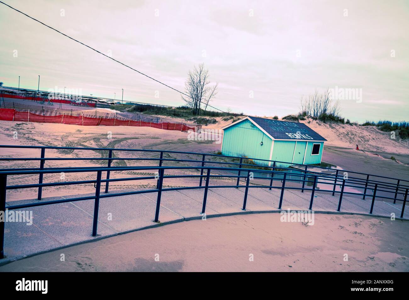 The rental hut at Stearns Park Beach in Ludington, Michigan, USA Stock Photo