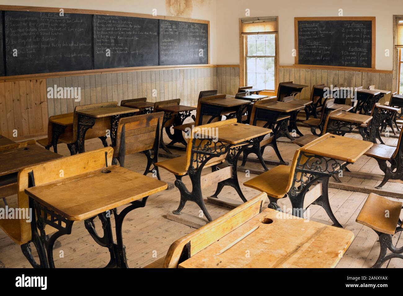 MT00406-00...MONTANA - Well preserved school room at the ghost town of Bannack in Bannack State Park. Stock Photo