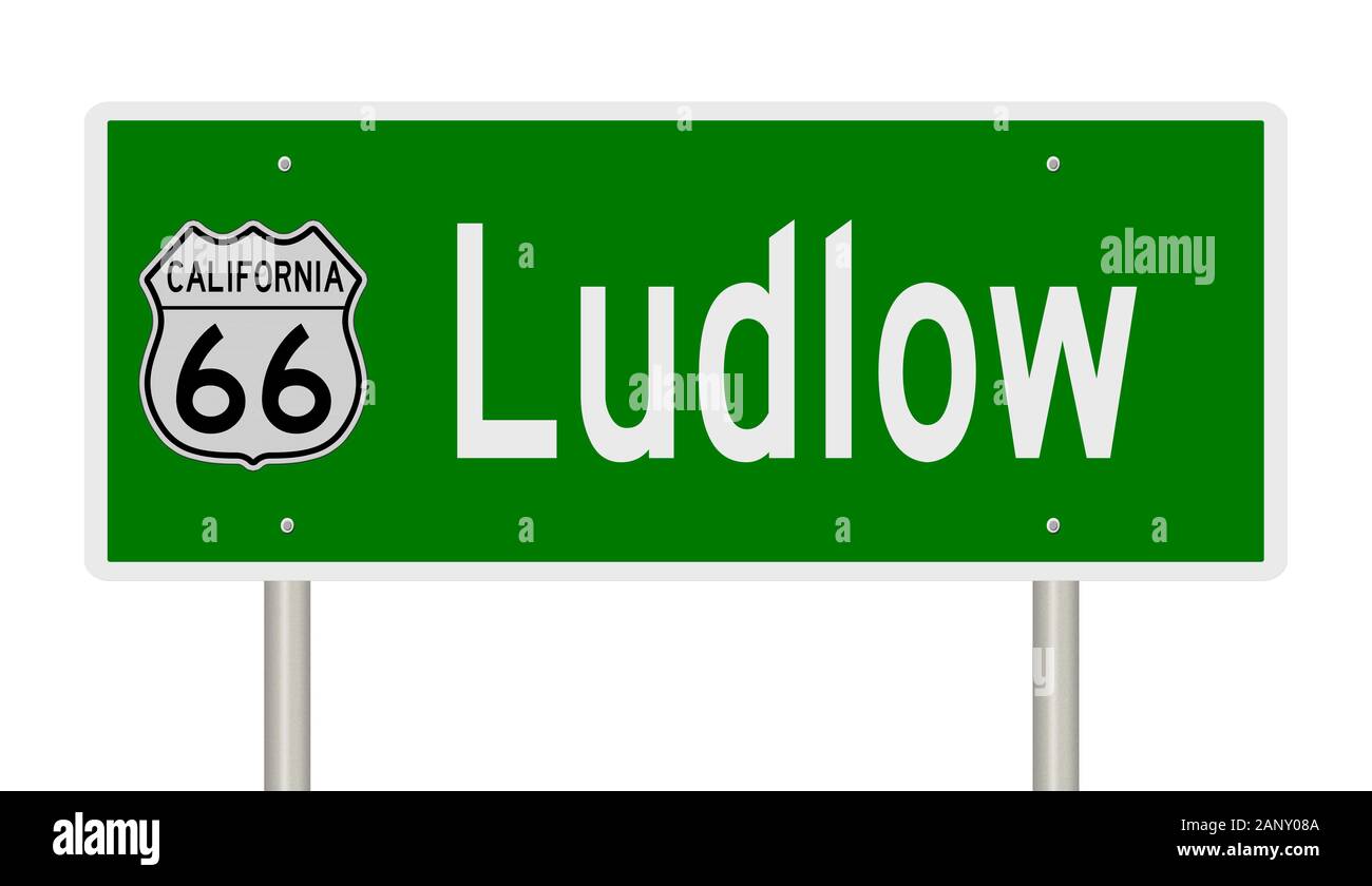 Ludlow Sign Rendering of a green 3d highway sign for Ludlow California on Route 66 ...
