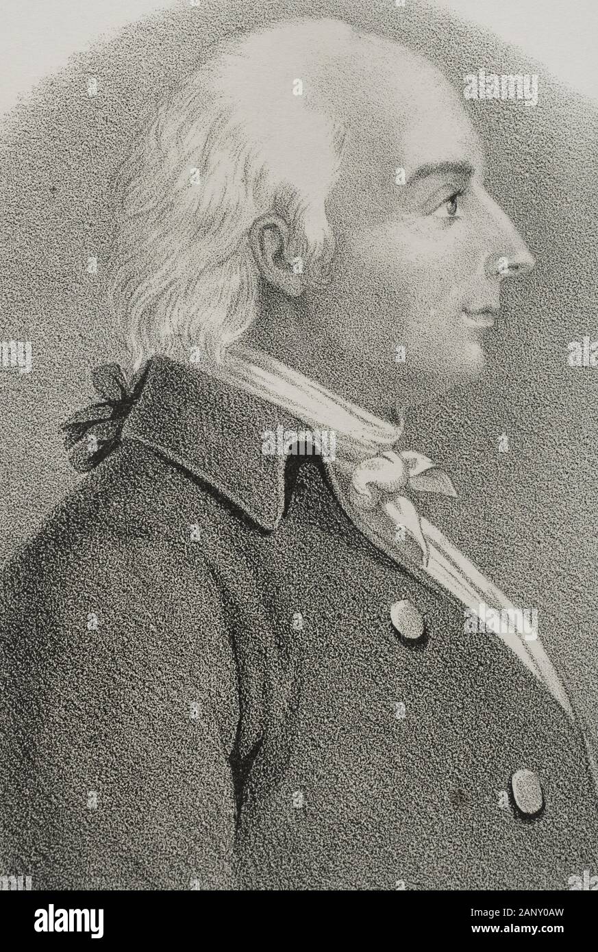 José Nicolás de Azara (1730-1804). Político, diplomático y mecenas español. Dibujo por Llanta. Detalle. Litografía. Crónica General de España, Historia Ilustrada y Descriptiva de sus Provincias. Aragón, 1866. Biblioteca Militar de Barcelona, Cataluña, España. Stock Photo