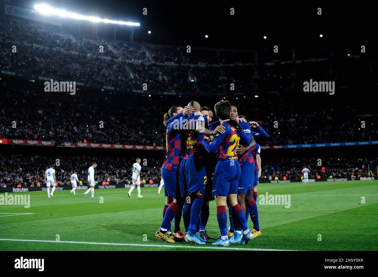 Fc Barcelona Players Celebrate The Goal During The Liga Match Between Fc Barcelona And Granada Cf At Camp Nou On January 19 In Barcelona Spain Photo By Dax Espa Images Stock Photo