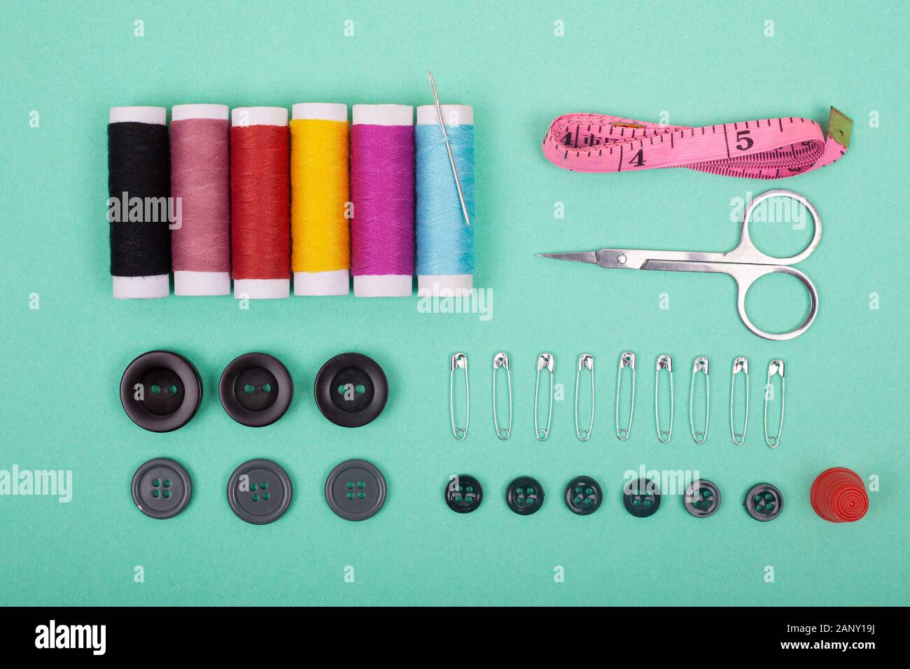 Various Sewing Accessories and Tools Green Shades Stock Photo - Image of  needlework, scissors: 91718416