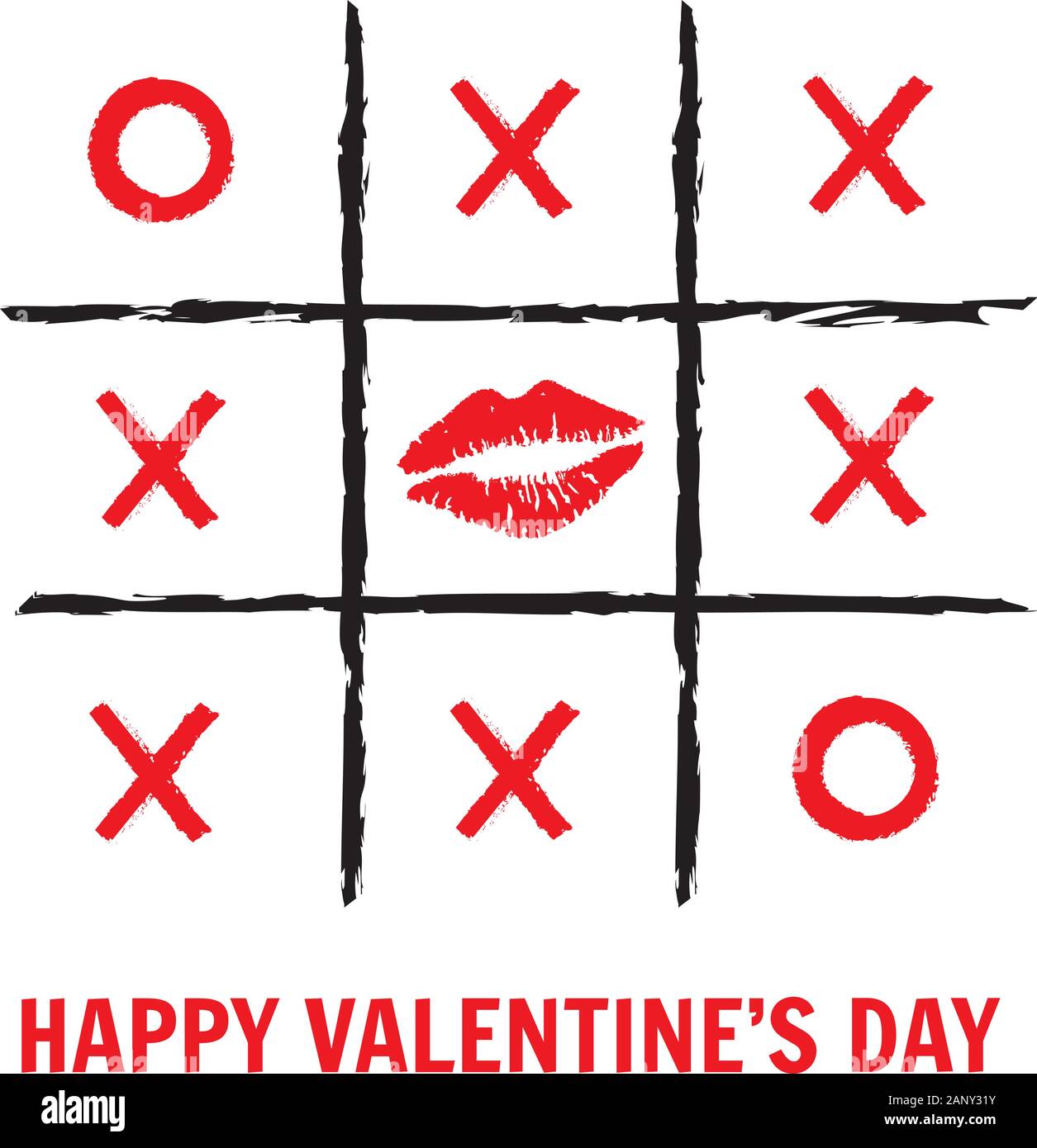 vector illustration of tic tac toe game with red lipstick kiss Stock