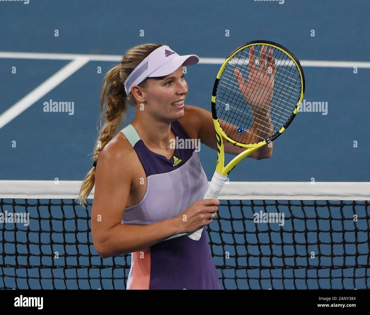 Melbourne, Australia. 20th Jan, 2020. Melbourne Park Australian Open Day 1  20/01/2020 Caroline Wozniacki (DEN) wins first round match watched by her  coach Piotr (front right) and many family and friends in