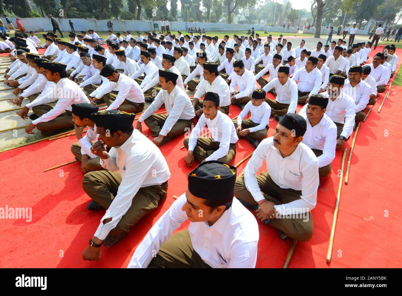 Beawar India 19th Jan 2020 Rashtriya Swayamsevak Sangh Rss Volunteers After Take Part In Foot March<script async src=