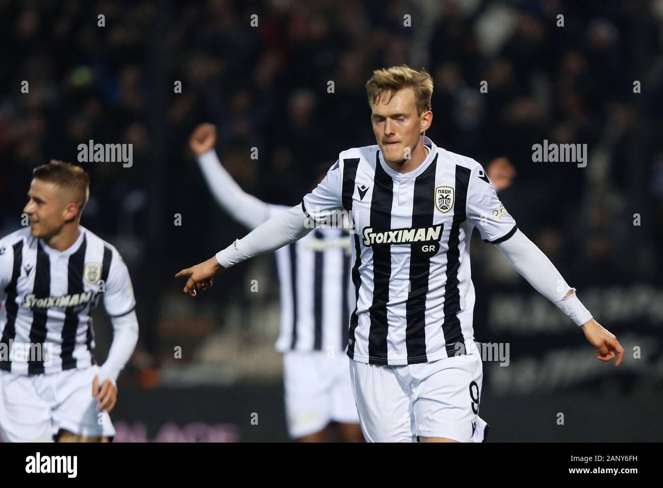 Thessaloniki Greece 19th Jan 2020 Paok S Karol Swiderski Celebrates After Scoring A Goal Soccer Match For The Greek Soccer Superleague Between Paok Fc And Asteras Tripolis Fc In Toumba Stadium Credit Giannis
