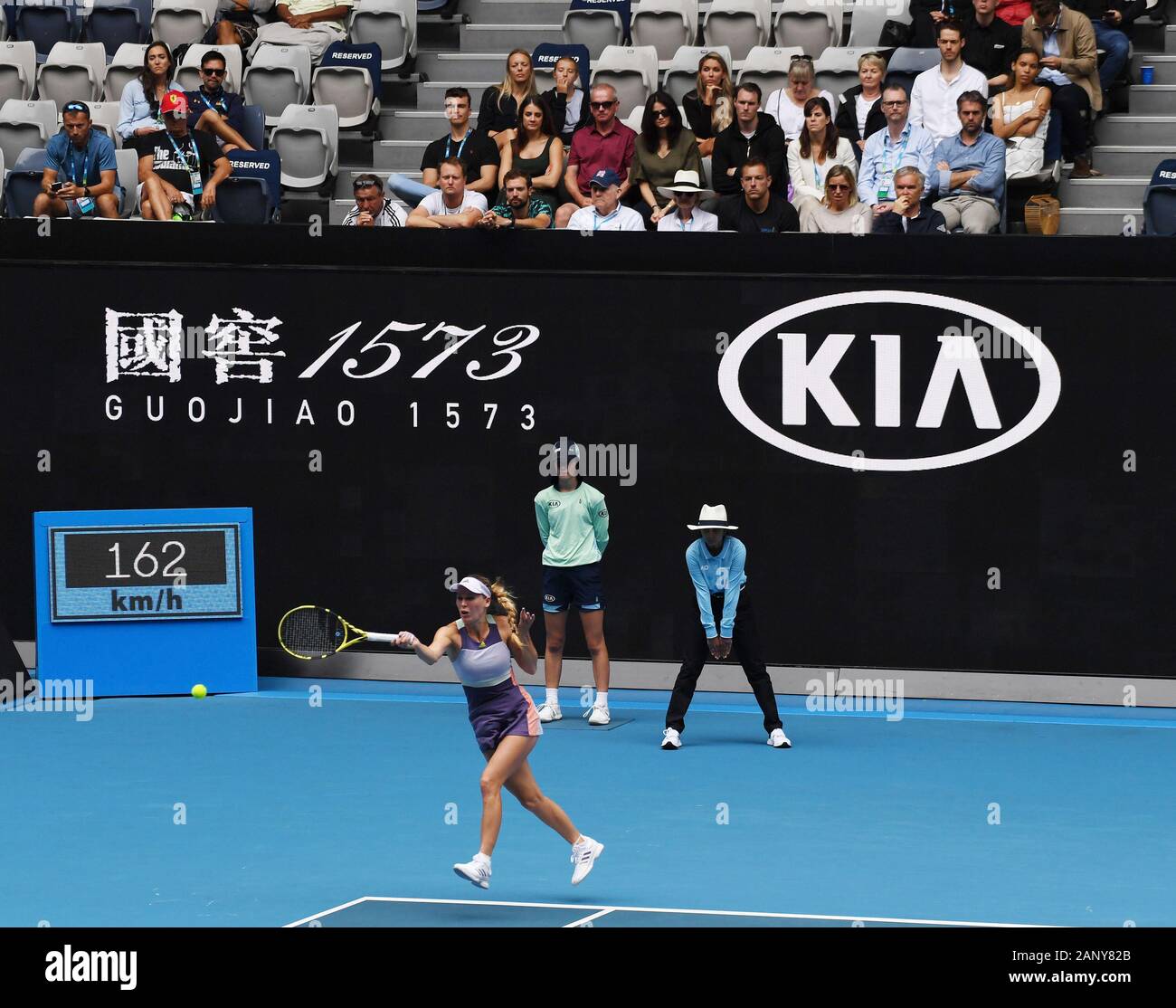 Australia. 20th Jan, 2020. Melbourne Park Australian Open Day 1 20/01/2020 Caroline Wozniacki (DEN) wins first match watched by her coach (front right) and many family and friends in