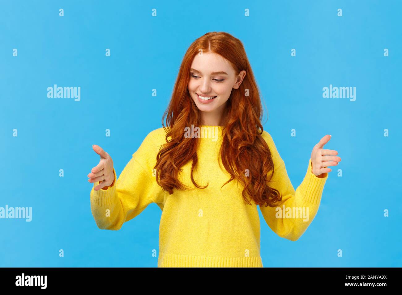 Happy Good Looking Young Woman With Red Curly Hair Freckles