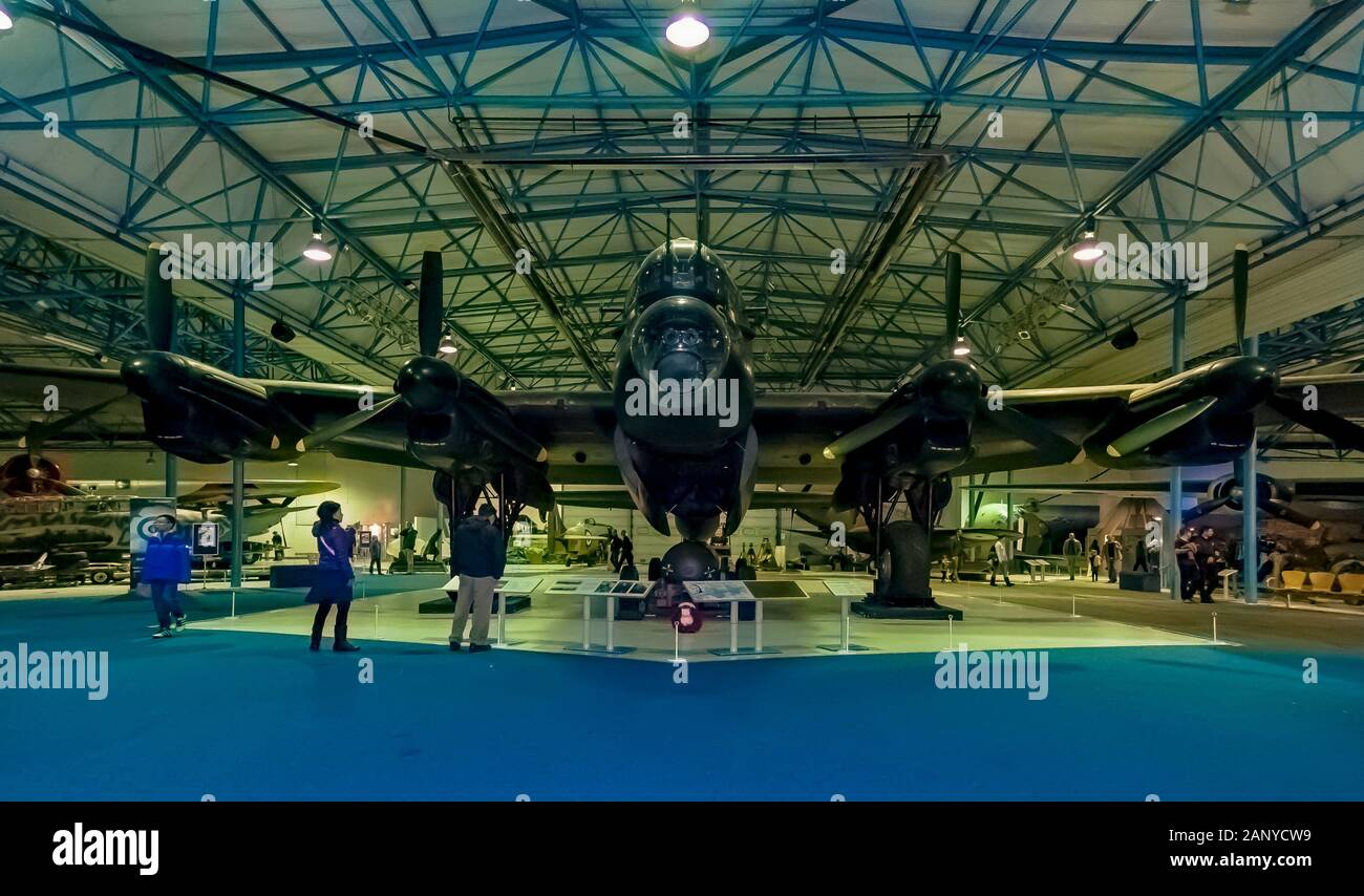 London. England. 2017. Royal Air Force Museum  British Lancaster bomber used during World War Two for carpet bombing Stock Photo