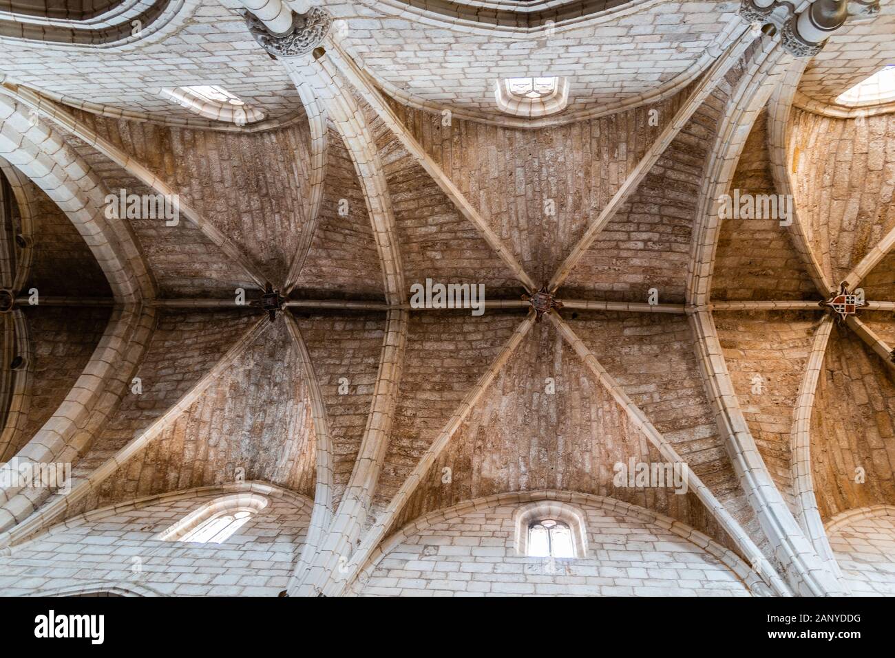 Covarrubias, Spain - April 16, 2019: Directly below view of the vaults of the church of de San Cosme and San Damian Stock Photo