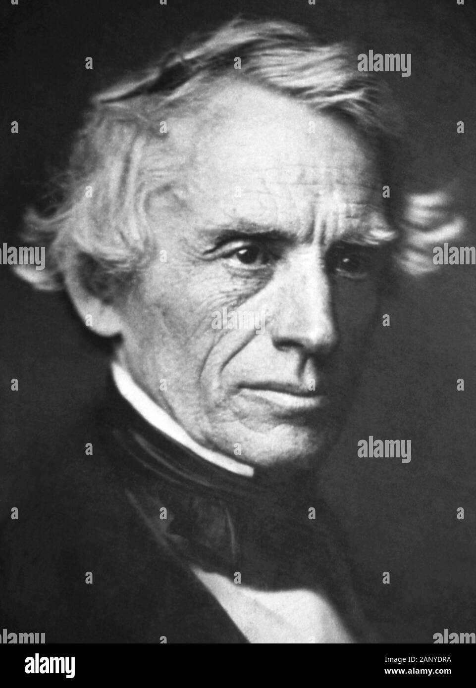 Vintage portrait photo of American painter and inventor Samuel F B Morse (1791 – 1872) – a pioneer in the development of the electric telegraph and co-creator of Morse Code. Daguerreotype photo circa 1845. Stock Photo