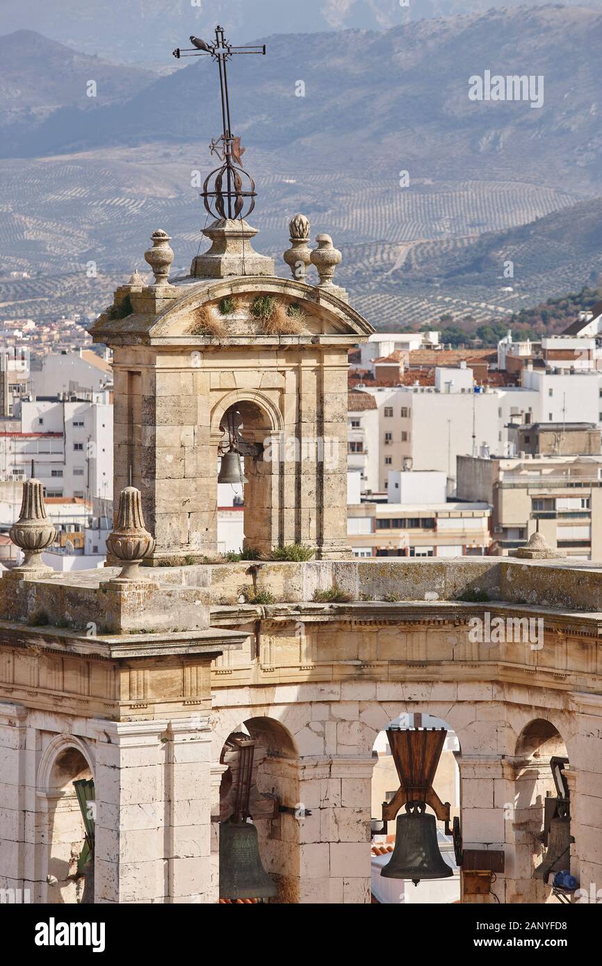 Jaen skyline with san andres chapel buildings olive tree landscape Stock Photo
