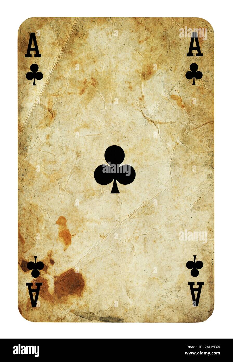 Ace of clubs Vintage playing card isolated on white (clipping path