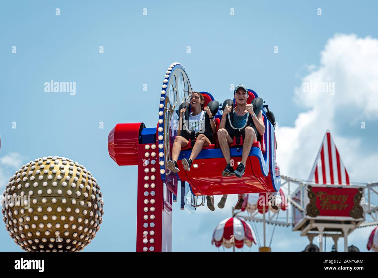 New York, USA - June 22, 2019:  Attraction in the Luna Park amusement park at Coney Island in New York City. Stock Photo