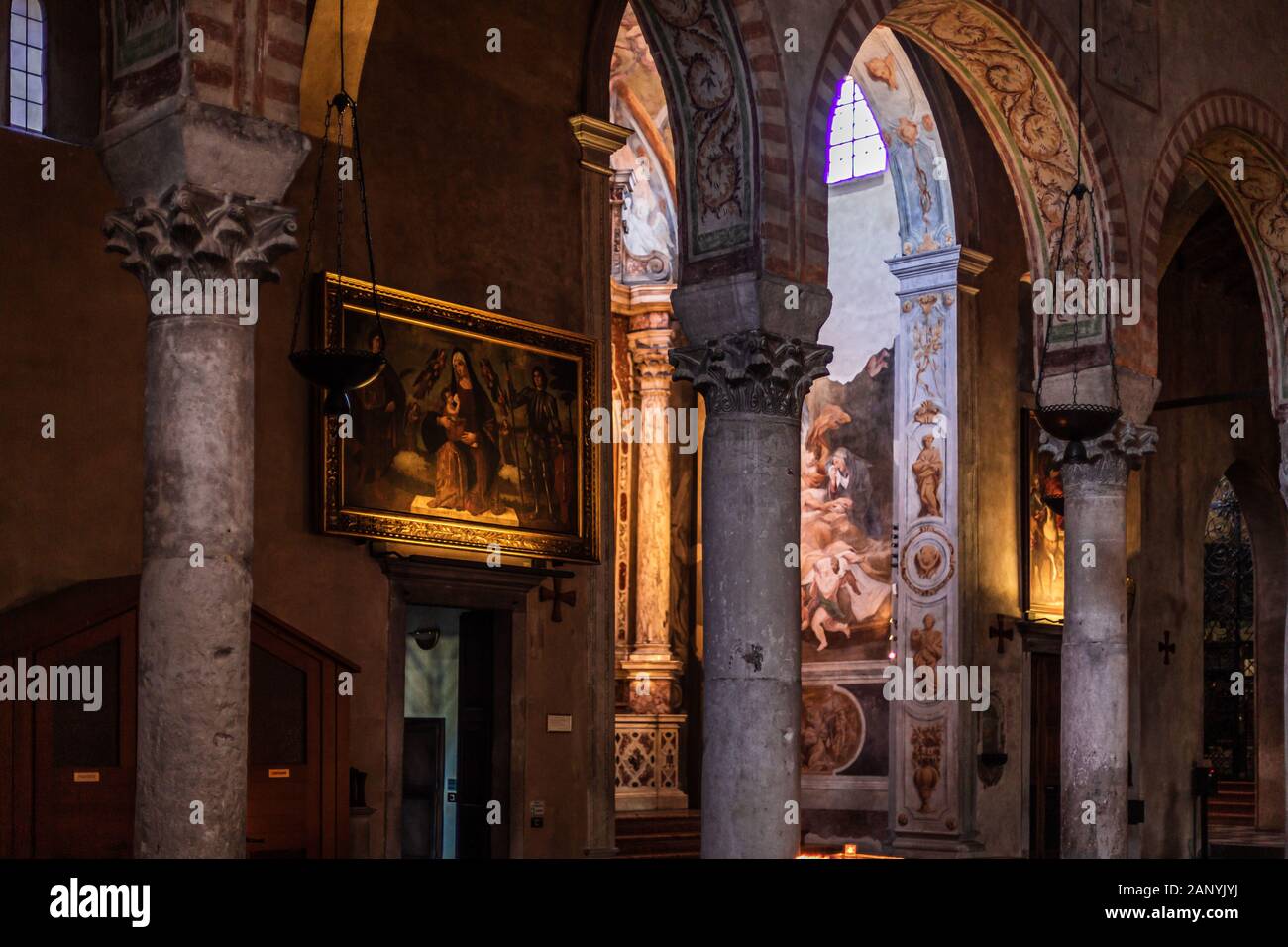 Trieste, Italy - September 2019: Interior architecture of the roman catholic cathedral 'Basilica cattedrale di san giusto martire'. It's dedicated to Stock Photo