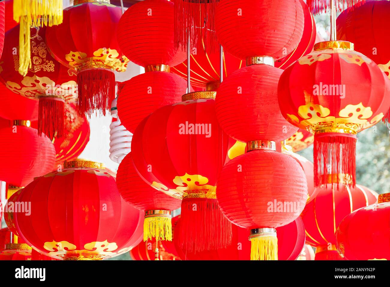 Handmade Fabric red lanterns hanging background for Chinese new year in ...