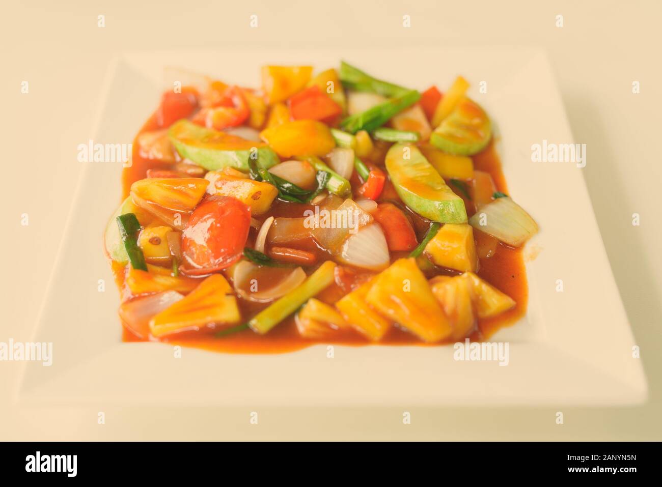 Stir Fried Vegetables With Sweet And Sour Sauce Stock Photo
