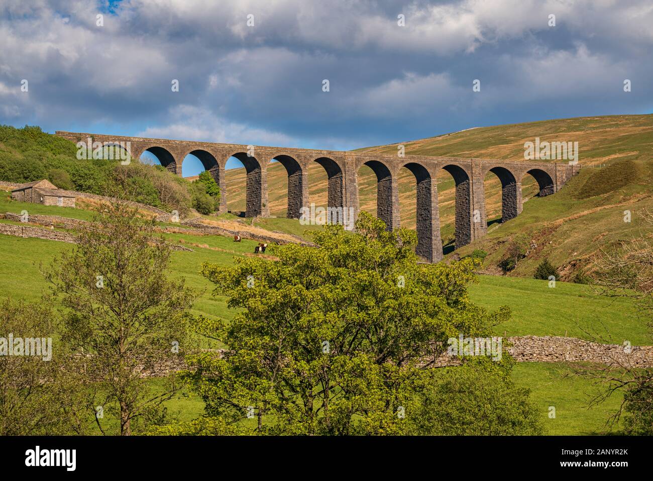 Yorkshire Dales landscape with the Arten Gill Viaduct, near Cowgill, Cumbria, England, UK Stock Photo
