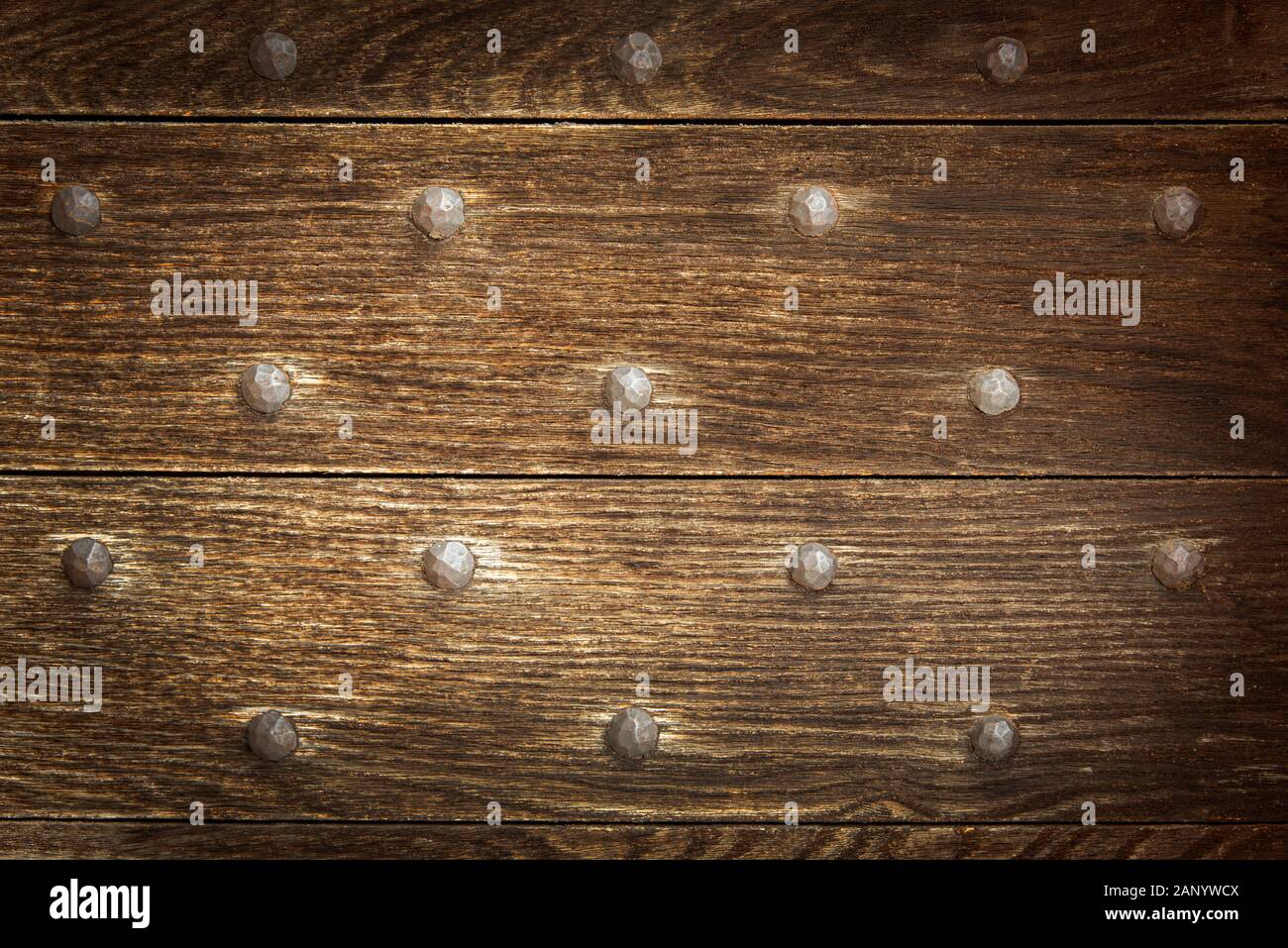 Old Wood background with studs Stock Photo