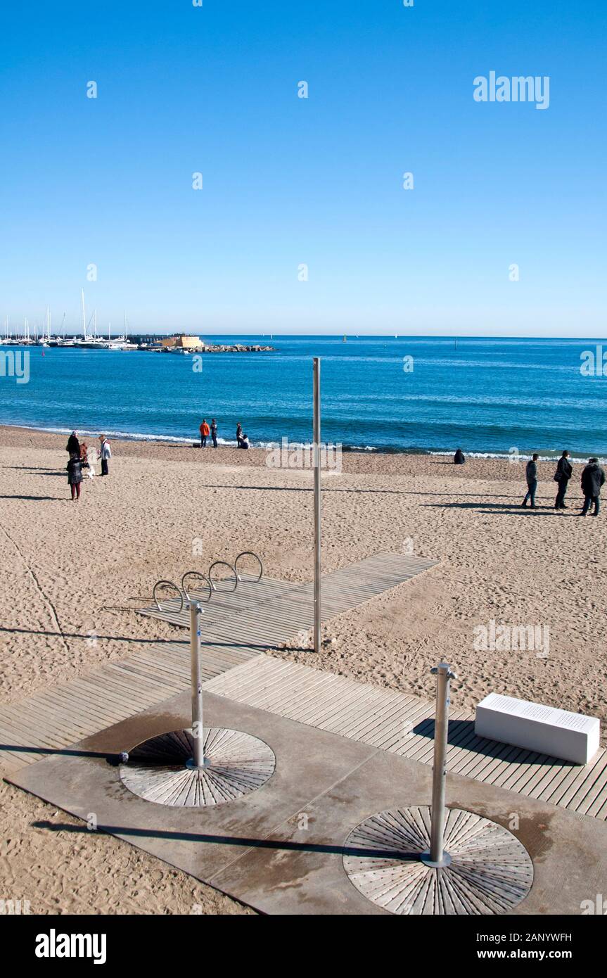 Barceloneta Beach In Winter Barcelona Catalonia Spain Stock Photo Alamy