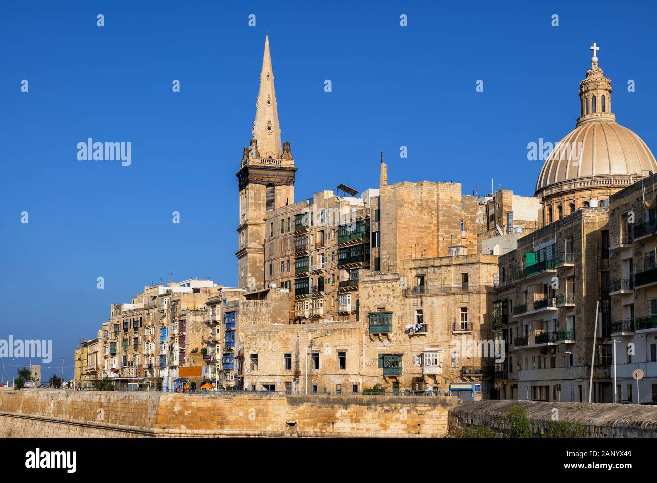 Old city of Valletta in Malta, capital of the Mediterranean island nation. Stock Photo