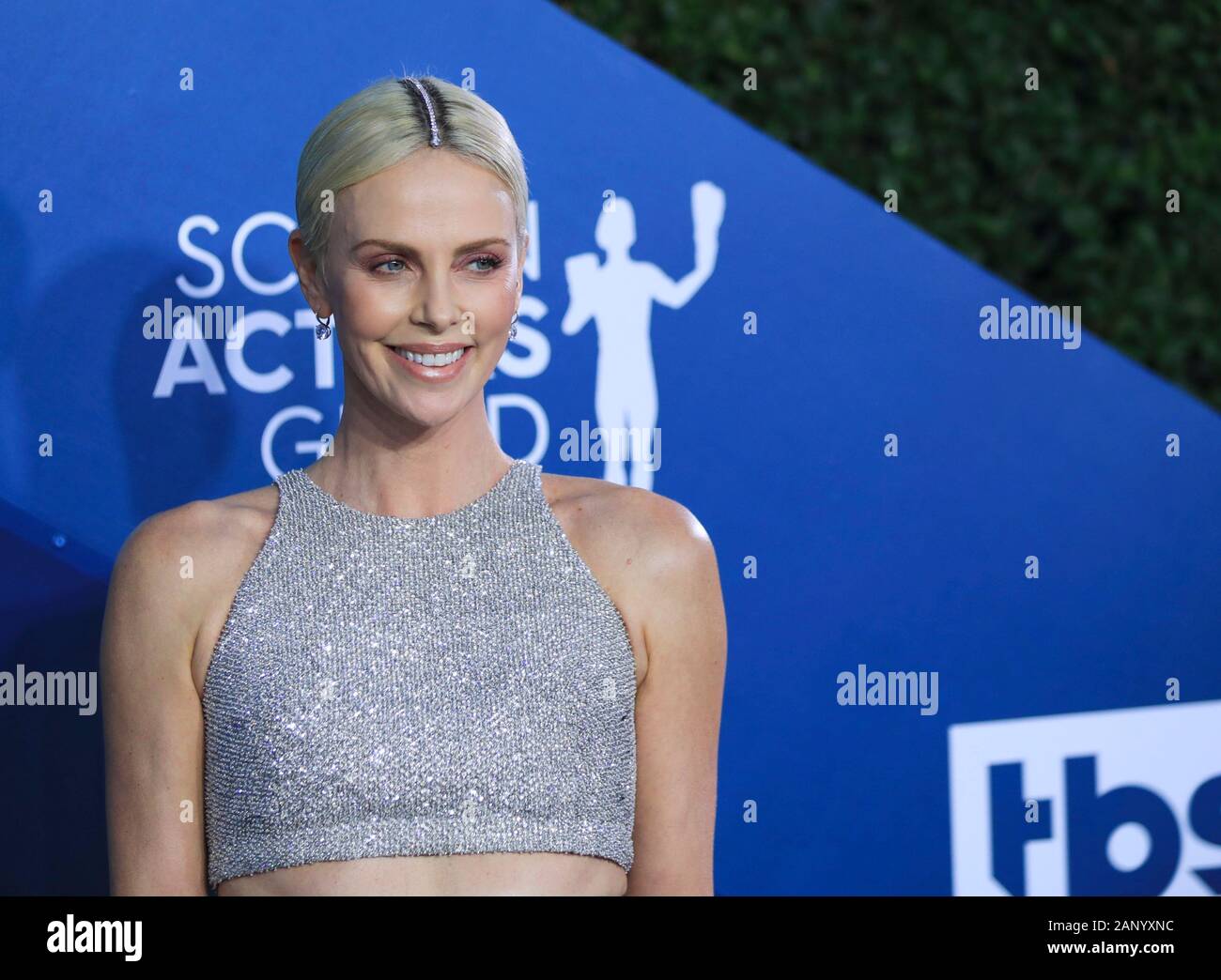 (200120) -- LOS ANGELES, Jan. 20, 2020 (Xinhua) -- Actress Charlize Theron attends the 26th Annual Screen Actors Guild (SAG) Awards held at the Shrine Auditorium in Los Angeles, the United States, Jan. 19, 2020. (Xinhua/Li Ying) Stock Photo