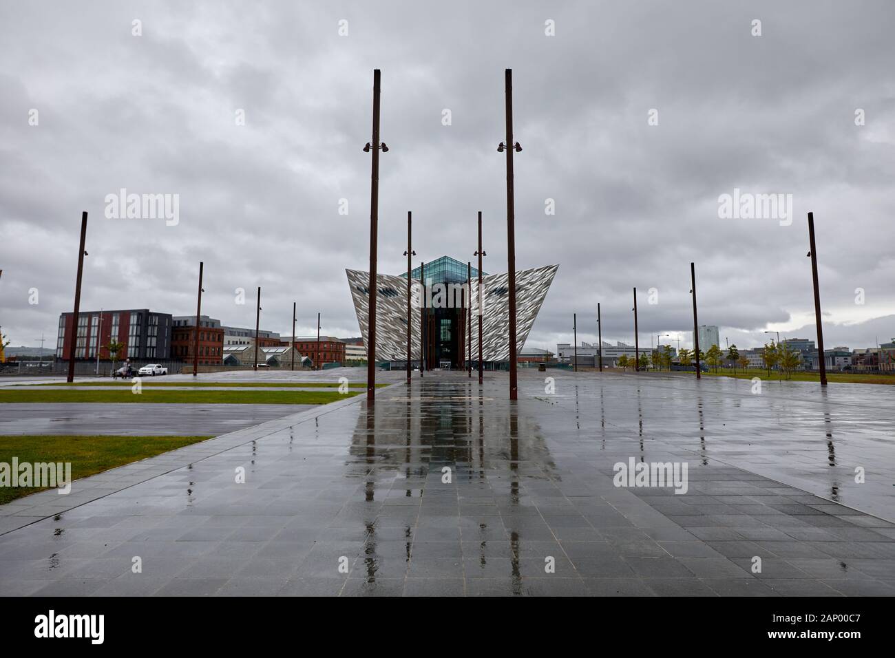 Titanic Belfast reflected in the Olympic yard, Belfast, Northern