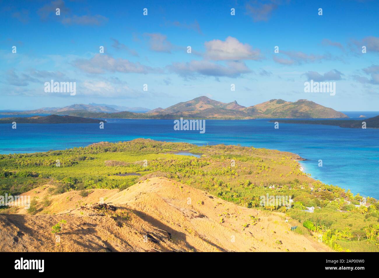 View of the Blue Lagoon, Nacula Island, Yasawa Islands, Fiji Stock Photo