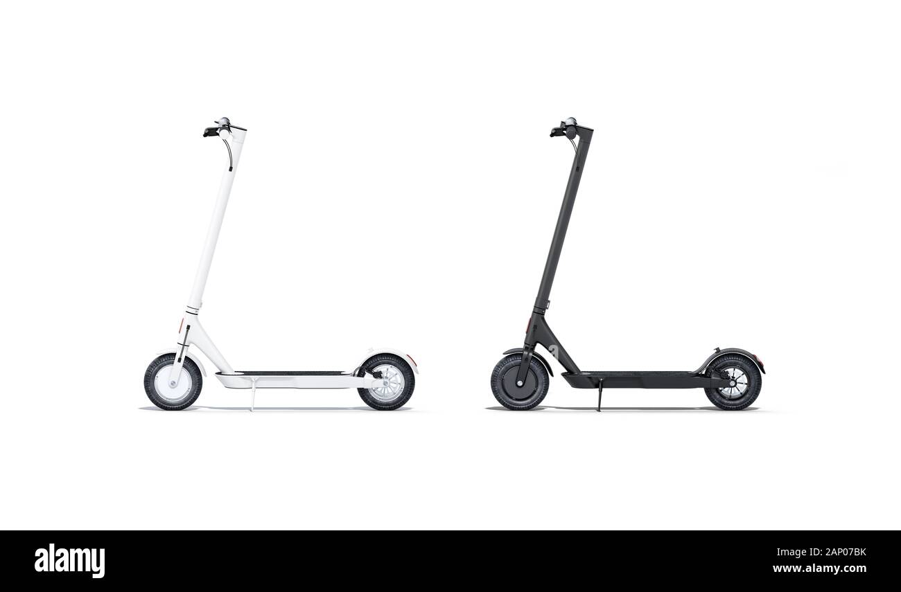 Blank black and white electric scooter mockup set, isolated Stock Photo