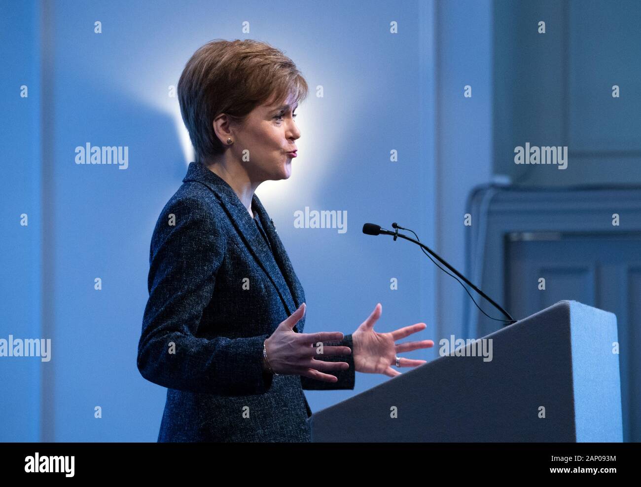 First Minister Nicola Sturgeon during an event at the Kimpton Charlotte Square Hotel, Edinburgh, to celebrate the positive impact of EU citizens and to announce further funding for the Stay in Scotland campaign. Stock Photo