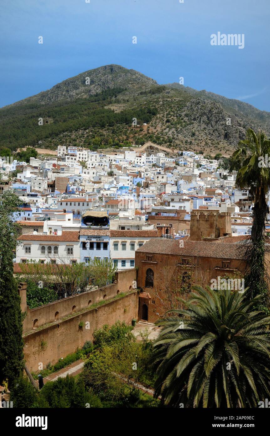 View over the Old Town or Medina in Chefchaouen or Chaouen Morocco Stock Photo