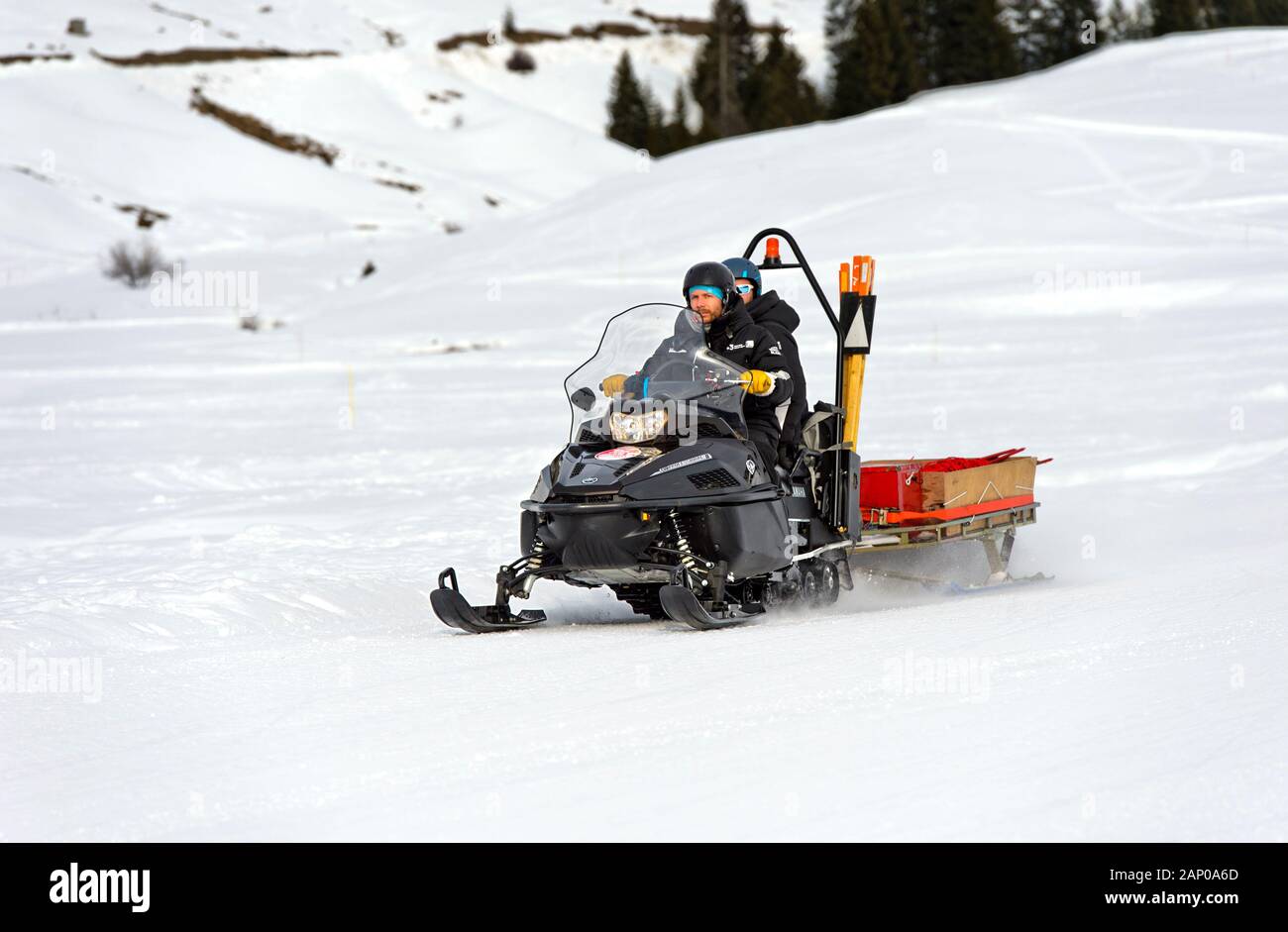 Snowmobile Yamaha VK Professional II in operation on a snow track, Praz de  Lys Sommand, Haute-Savoie, France Stock Photo - Alamy