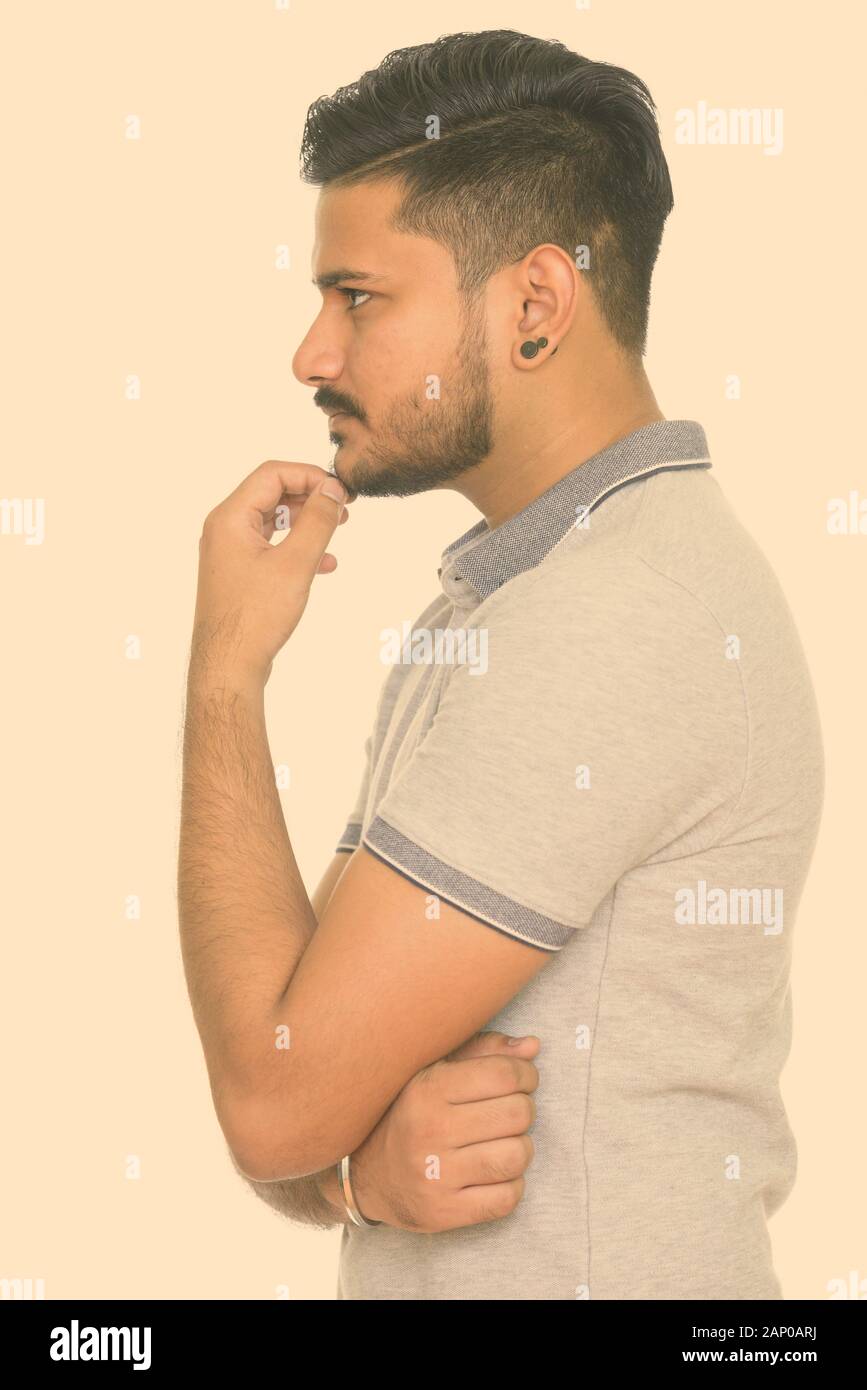Side View Young Handsome Indian Man Thinking Stock Photo Alamy