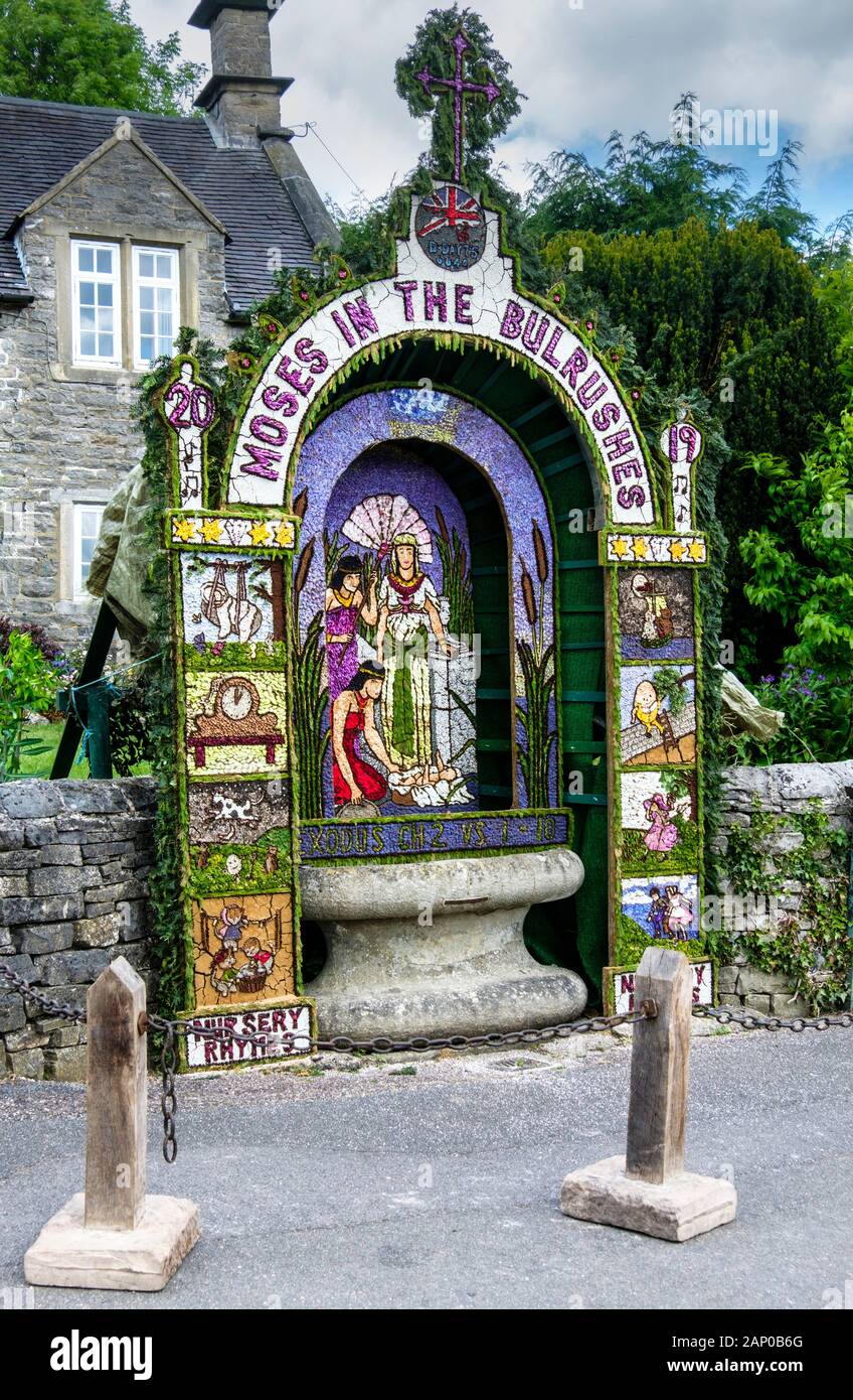 Well dressing is an annual Whitsuntide tradition dating back hundreds of years and closely associated with Tissington and the Derbyshire Peak District. Stock Photo