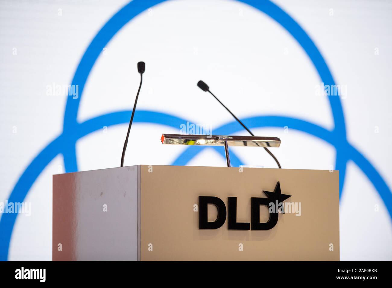 Munich, Germany. 20th Jan, 2020. The logo of the DLD can be seen on