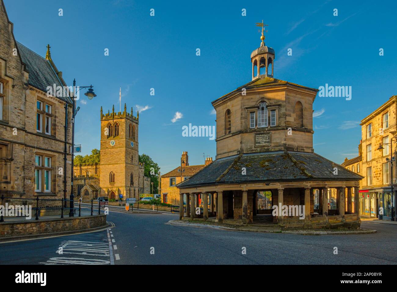 The octagonal Market Cross was a gift to the town of Barnard Castle from Thomas Breaks in 1747. Stock Photo