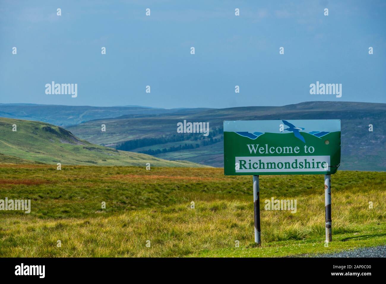 The Yorkshire border in the Richmondshire district with County Durham on the moors above Teesdale. Stock Photo