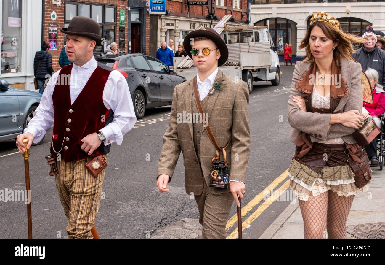 Family of Goths in traditional costumes at the Whitby Goth Weekend