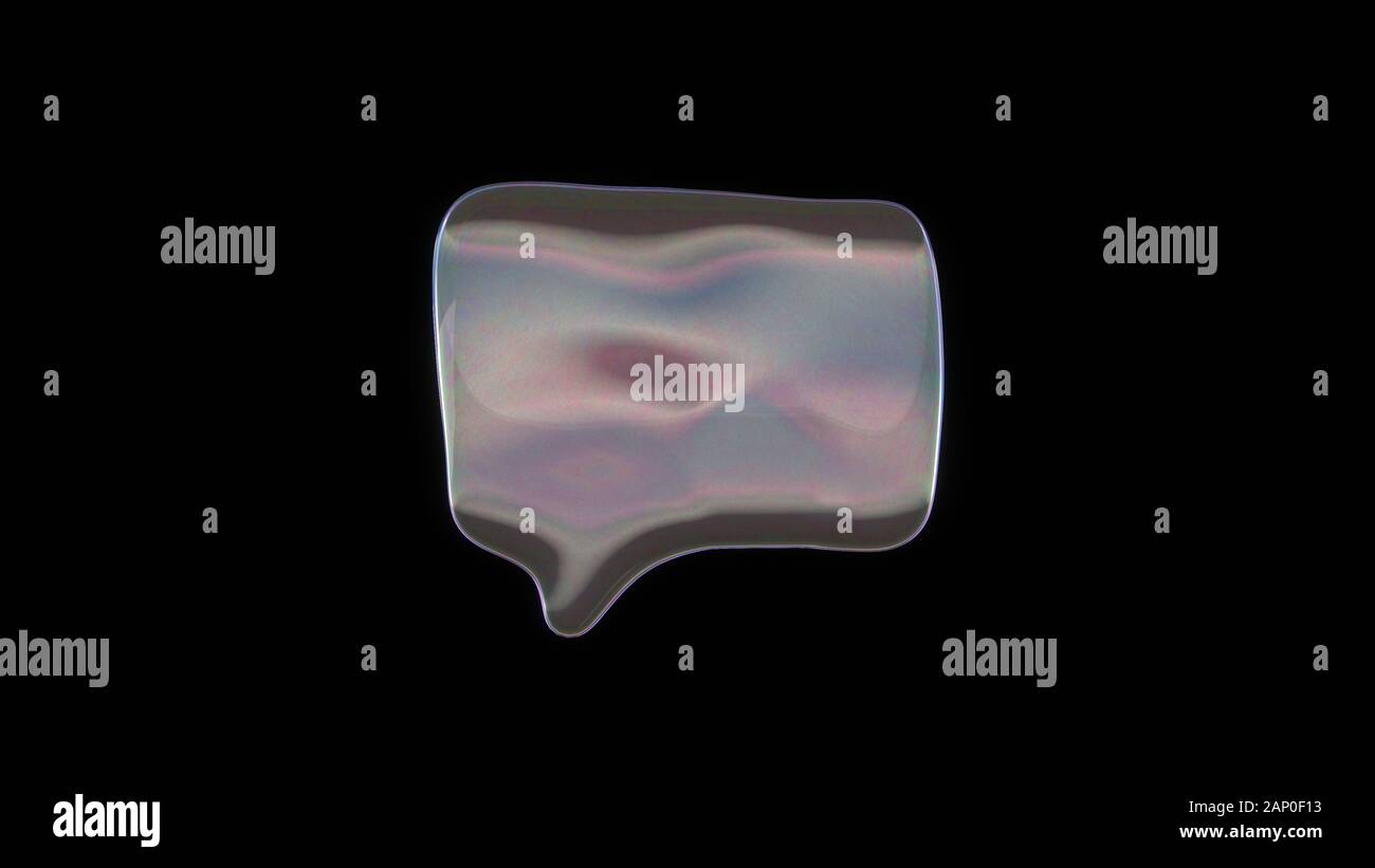 3D rendering of distorted transparent soap bubble in shape of symbol of ...