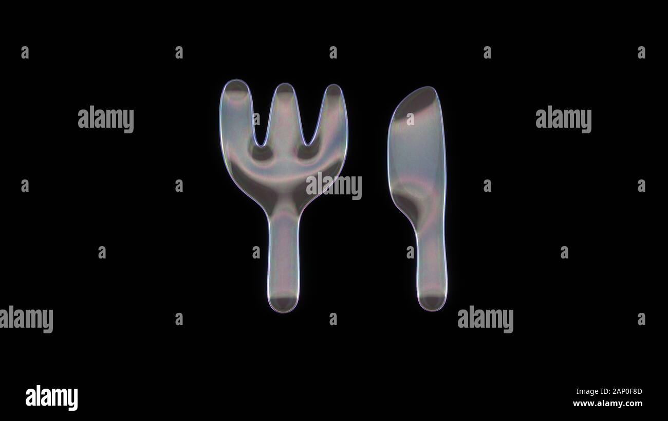 Distorted Fork 3D rendering of distorted transparent soap bubble in shape of symbol of ...