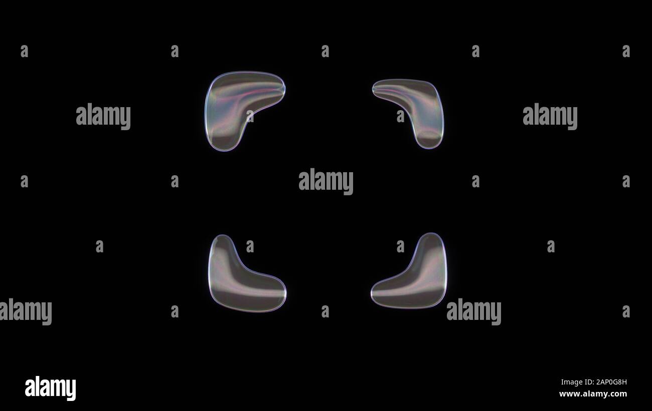 3D rendering of distorted transparent soap bubble in shape of symbol of ...