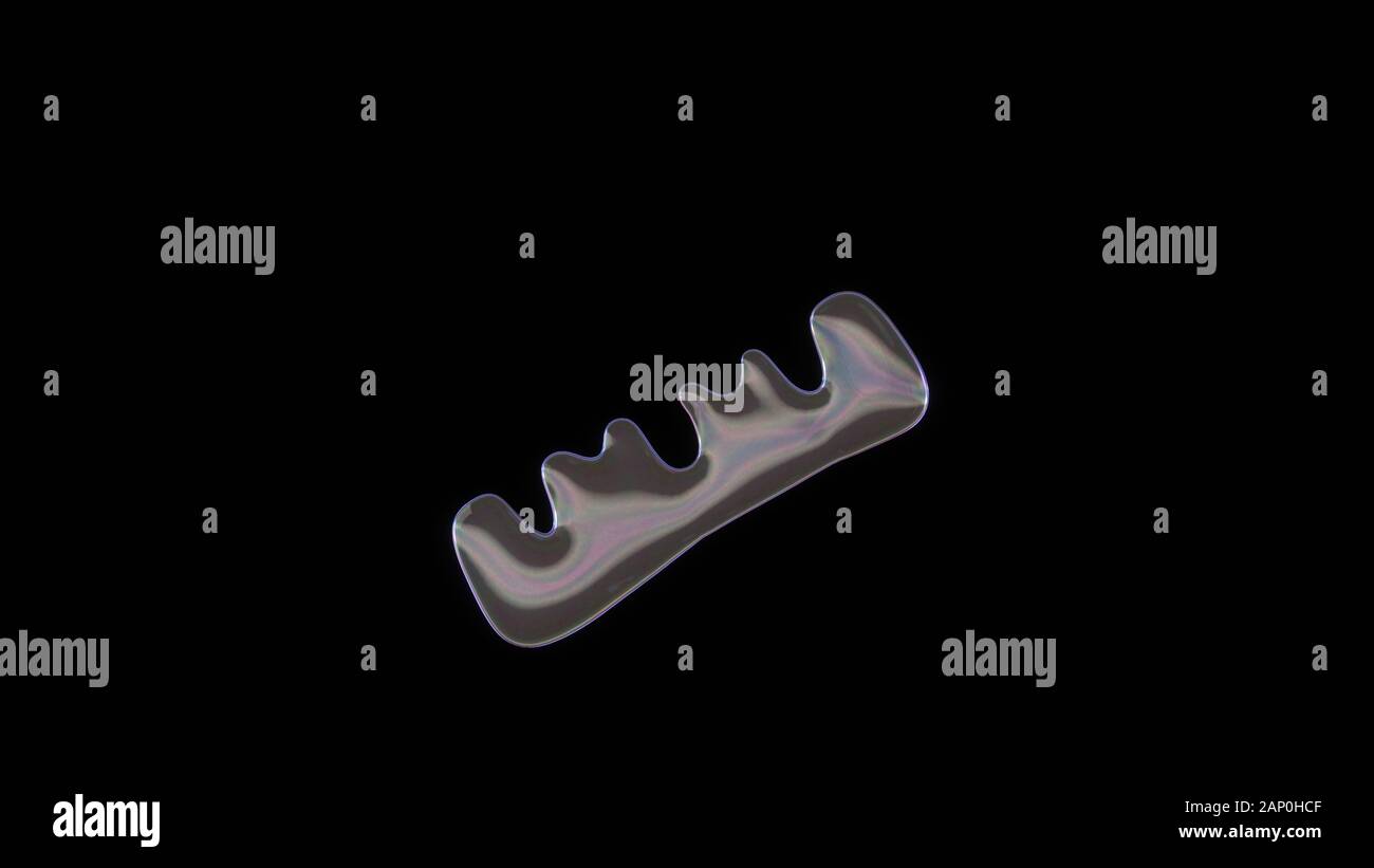 3D rendering of distorted transparent soap bubble in shape of symbol of ...