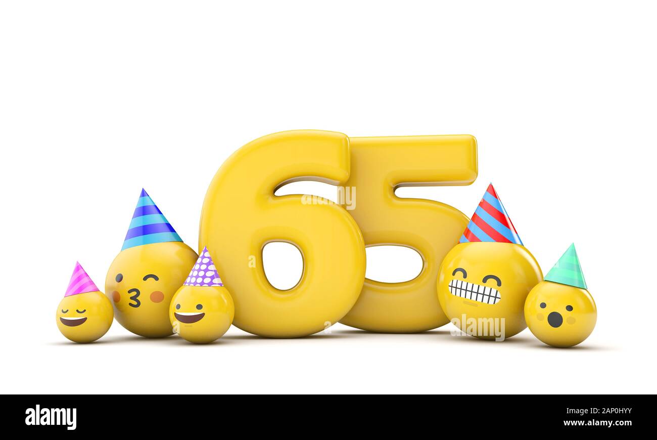 Number 65 Yellow Birthday Emoji Faces Balloons 3d Render Stock Photo Alamy