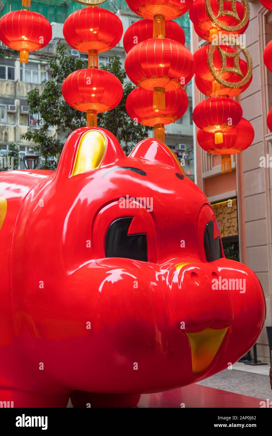 Chinese New Year decorations on Lee Tung Avenue, Wan Chai, Hong Kong Island, Hong Kong Stock