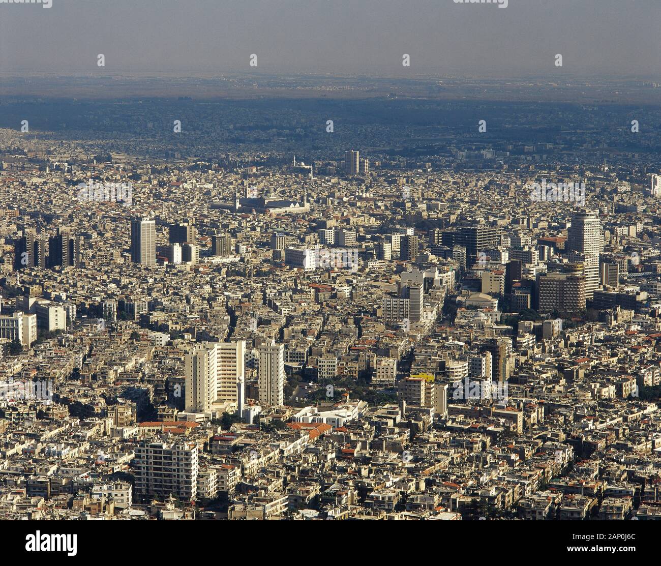 Syrian Arab Republic. Damascus. Panoramic view of the city. Photo taken before the Syrian CIvil War. Stock Photo